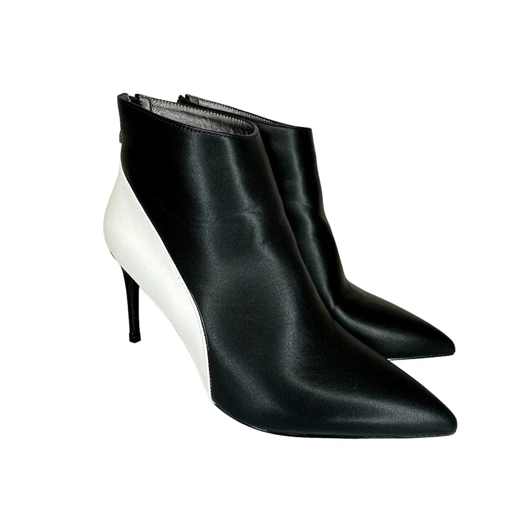 Women Stiletto Ankle Boots Size 7.5 High Heel Pointed Toe Black White NEW - Picture 8 of 15